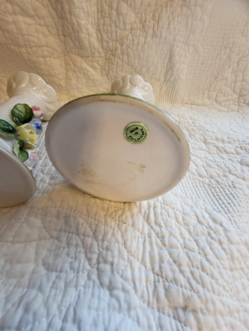 Set Of 2 Porcelain White Floral 5 Inch Candle Holders in with Pastel Roses - Picture 2 of 16